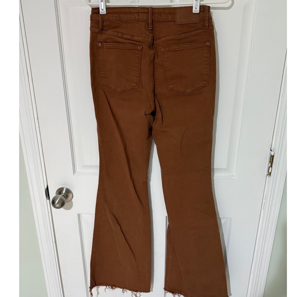 Judy Blue Brown Garment Dyed Raw Hem Flare Jeans 5/27 Rust High Rise Stretch - Picture 2 of 5